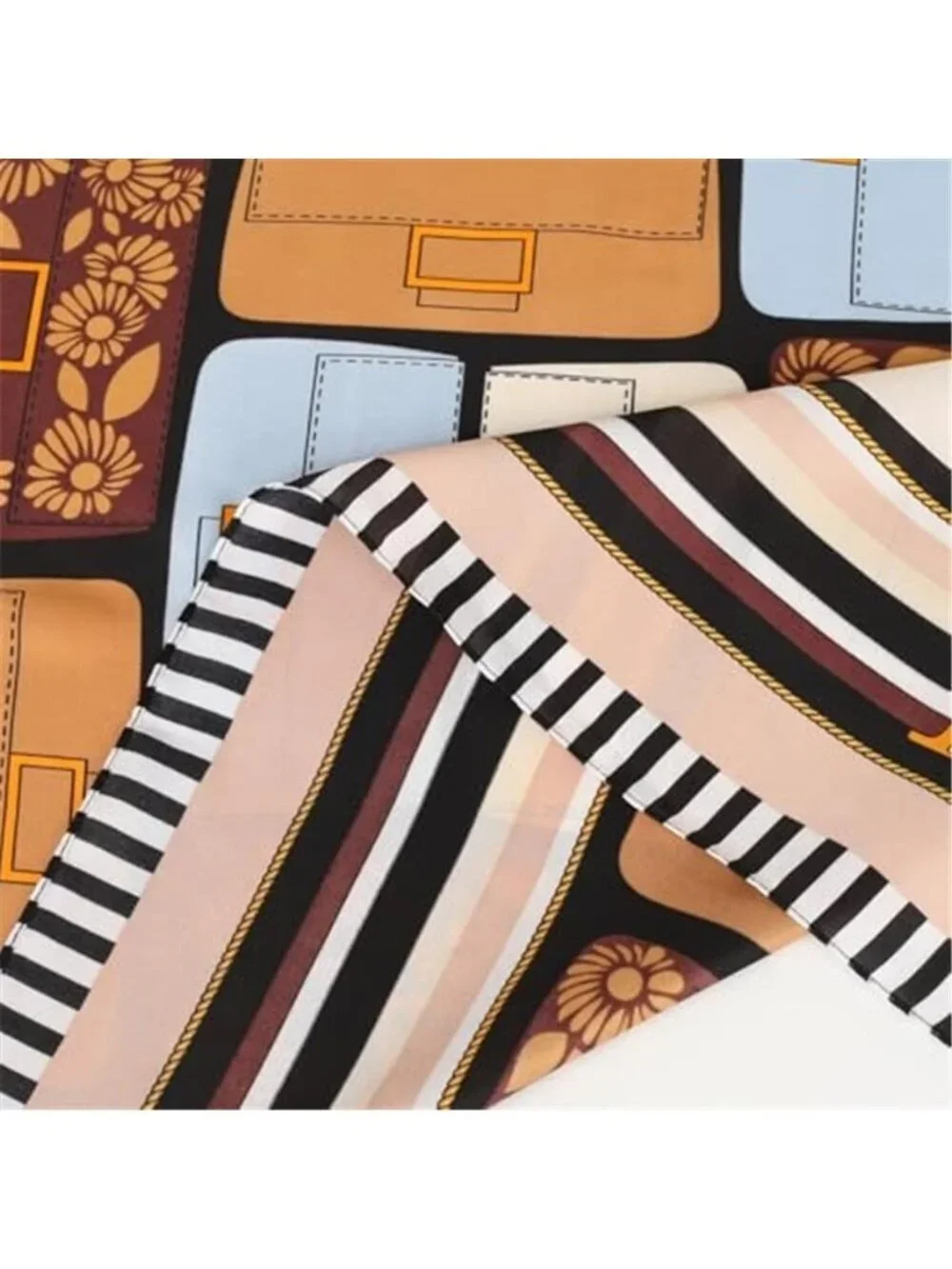 Fashion Silk Satin Head Scarf Bandana Bag Pattern Brown Striped Edge